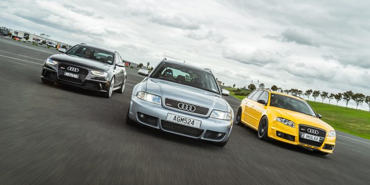 Audi RS4 tracking shot, B5, B7, B8 in motion