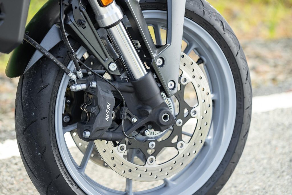 Front brakes on the Suzuki GSX-8S