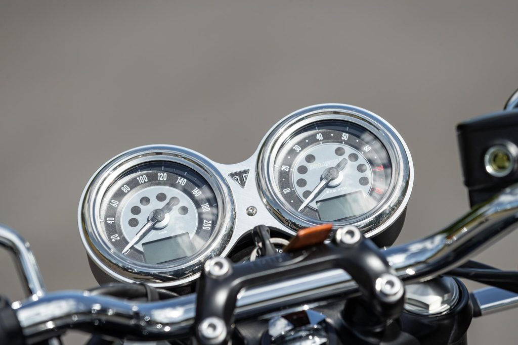 Chrome brightwork on the Triumph Bonneville T120's gauges