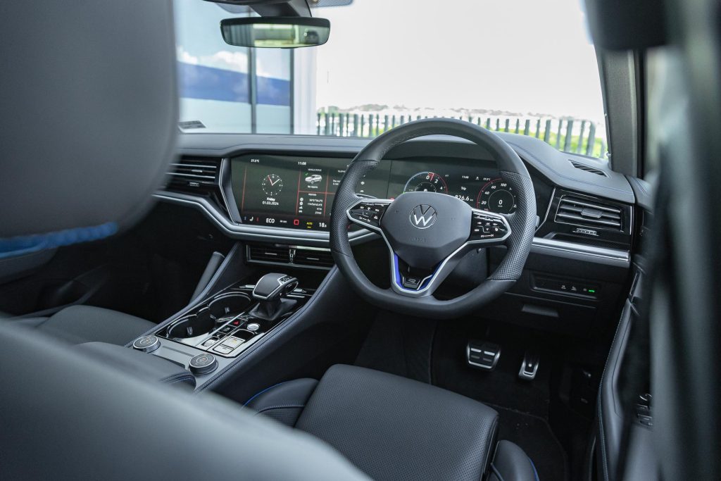 Interior view showing steering wheel in the Volkswagen Touareg R PHEV