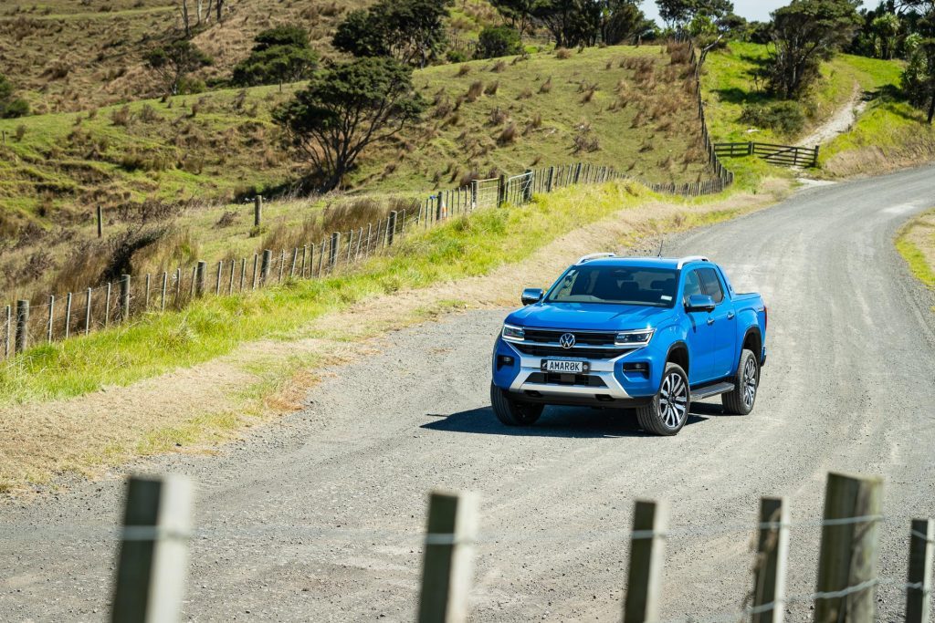 Blue Volkswagen Amarok Aventura parked on gravel