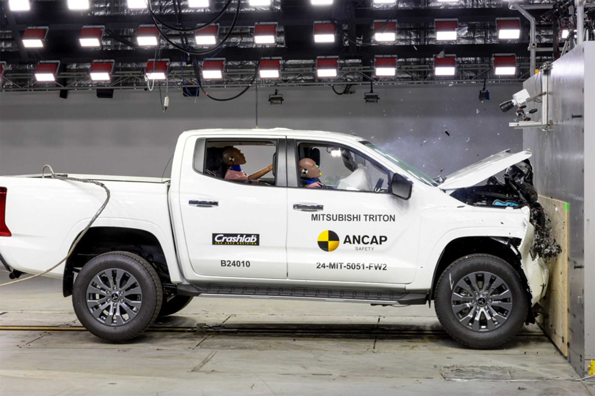 Frontal impact testing of latest Mitsubishi Triton by ANCAP.