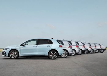Eight generations of Volkswagen Golf lined up