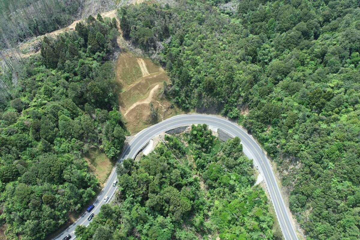 Part of the Brynderwyn Hills road that has been reconstructed.