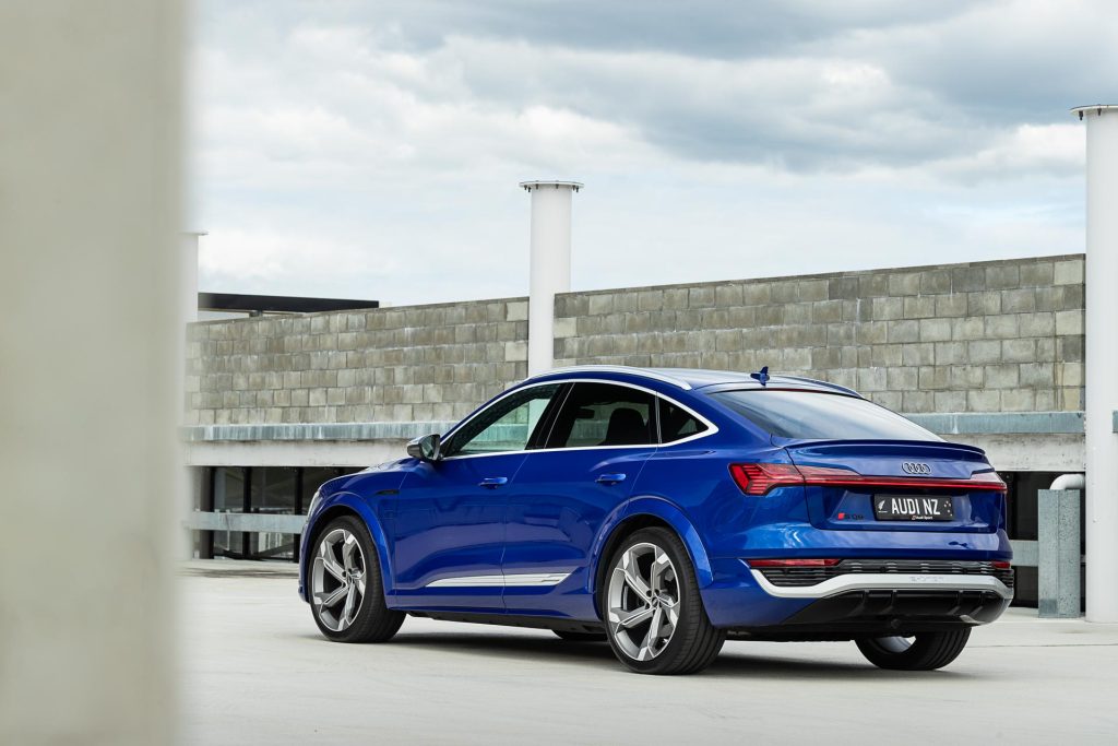 rear view of Audi SQ8 e-tron Sportback, in blue