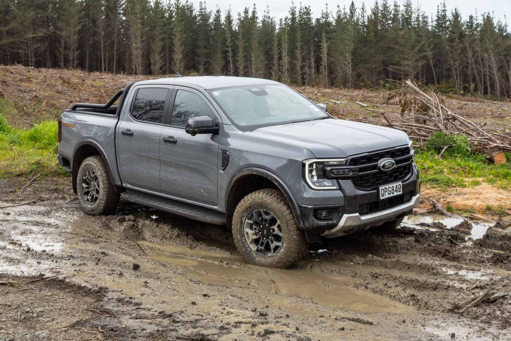 Ford Ranger Tremor front side shot, parked in thick mud