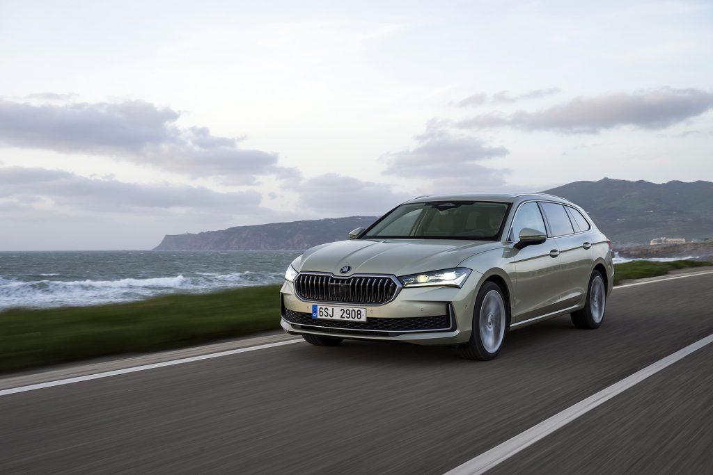 New Skoda Superb driving along the road