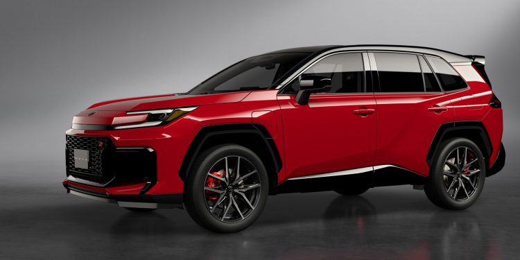 Red RAV4 on grey