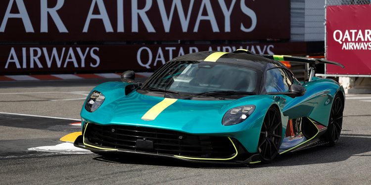 Aston Martin Valhalla in green on a race track