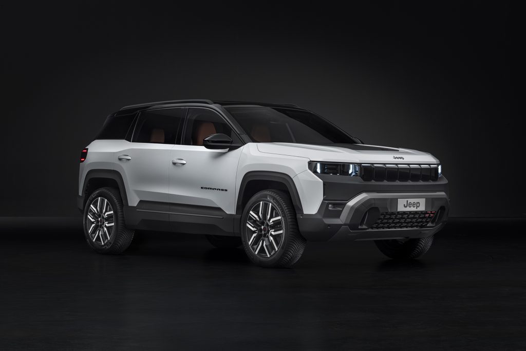 New Jeep Compass in white on a black background