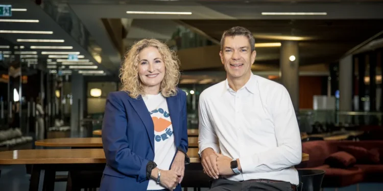 Stuff Group chief executive, Sinead Boucher, and Trade Me chief executive, Anders Skoe.