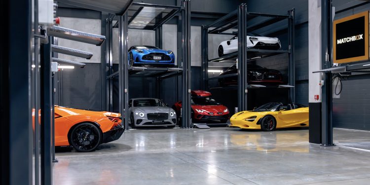 Supercars stored in a garage