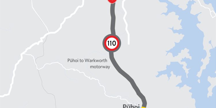 Puhoi to Warkworth motorway in grey