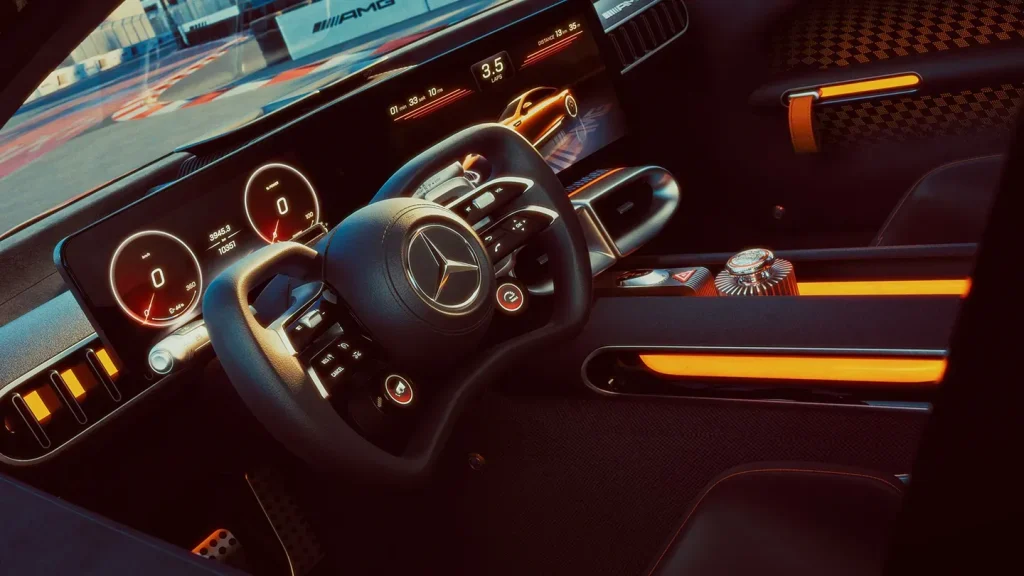 Yoke steering wheel, straight out of F1. The twirly knob looks interesting too.