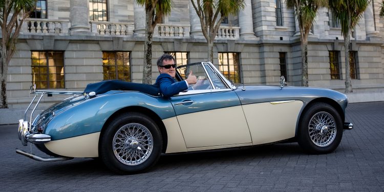 Chris Bishop in an immaculate 1964 Austin Healy Mk III