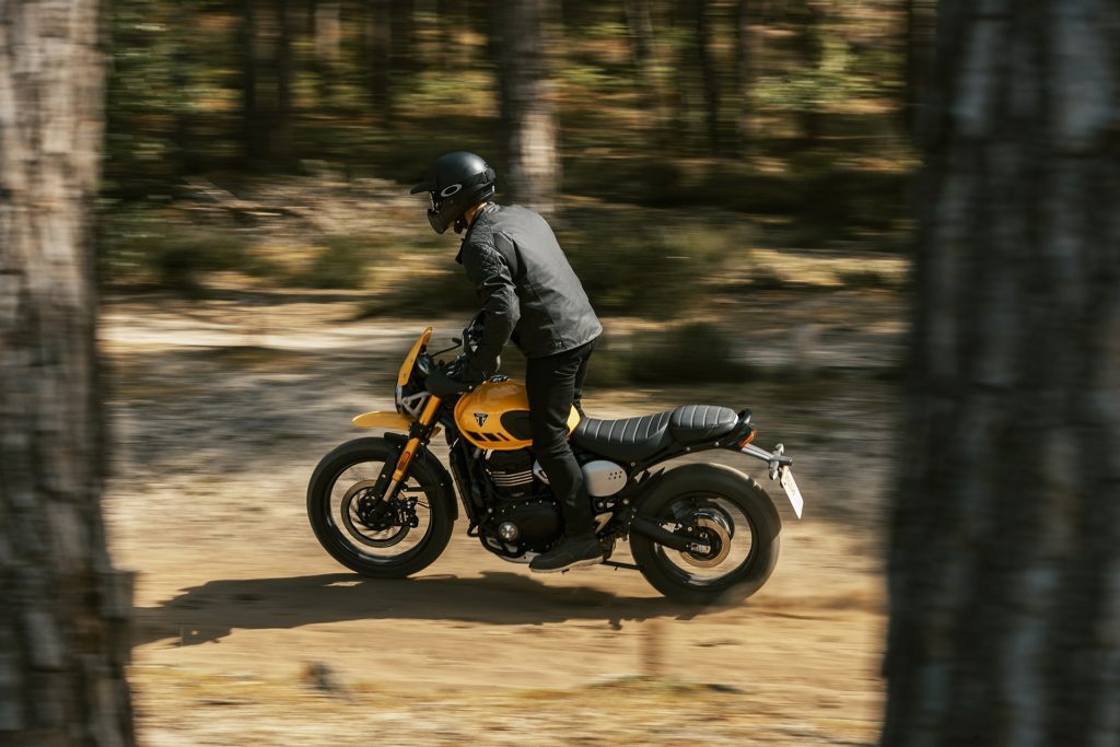 Ridden standing in the off-road setting.