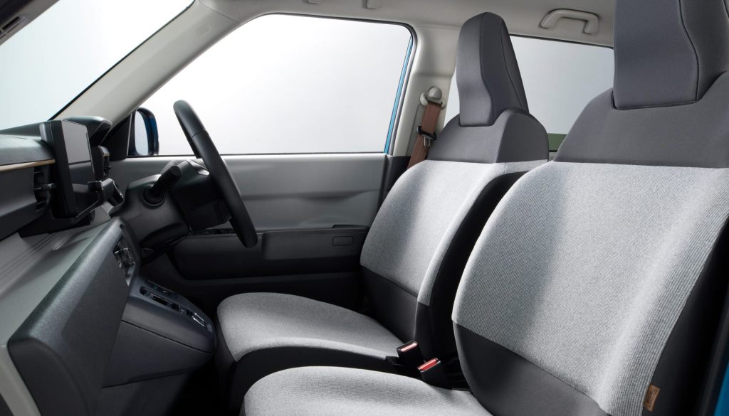 Two-tone fabric seats and simple interior.