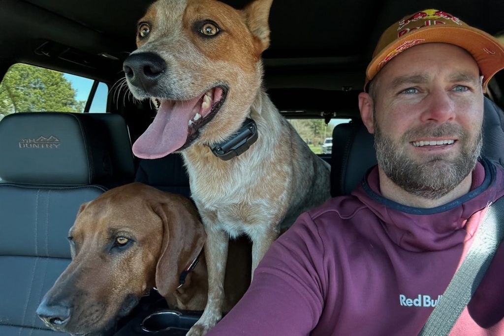 Shane with his two mongrels.