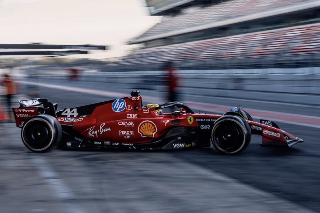 Hamilton during one of his early encounters with the Ferrari F1 car.