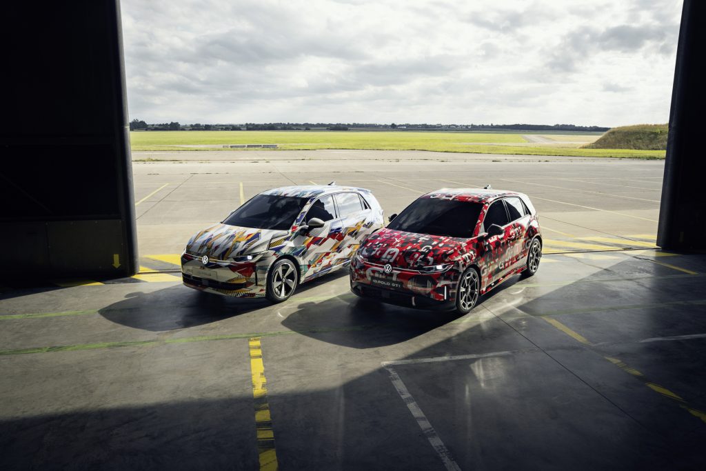 Inside a hangar, the base ID. Polo alongside the GTI version.