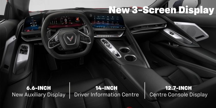 Corvette interior with three screens