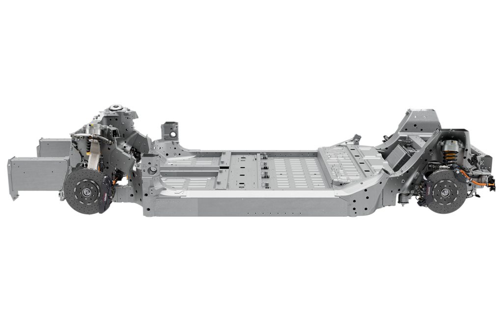 Ferrari Elettrica chassis on white background