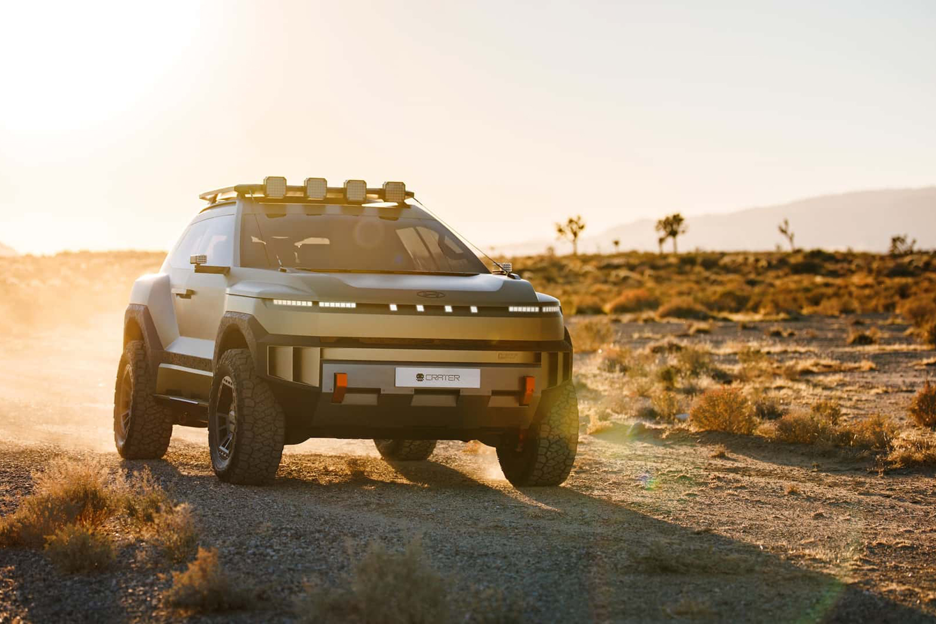 Hyundai Crater back lit by the sun